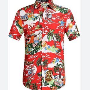 Men's Santa Claus Party Tropical Ugly Hawaiian Christmas Shirt Sz XL - NWT